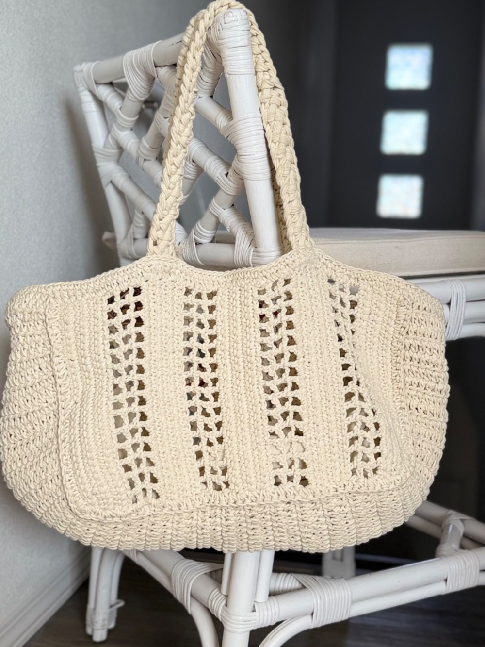 Handmade Crochet Cotton Beach Bag Crab Satchel Jumbo Tote Nautical Red White NWT - Picture 13 of 13